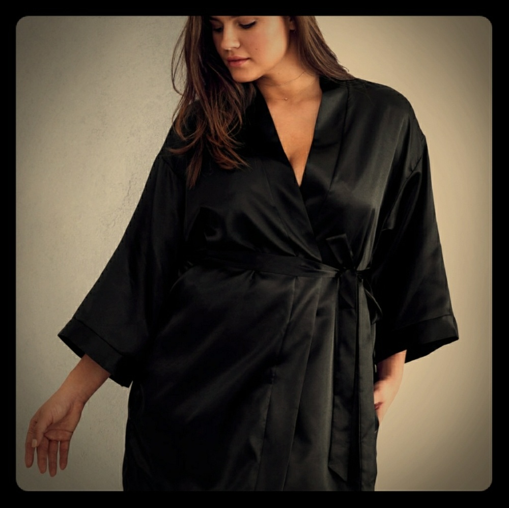 Black satin robe
